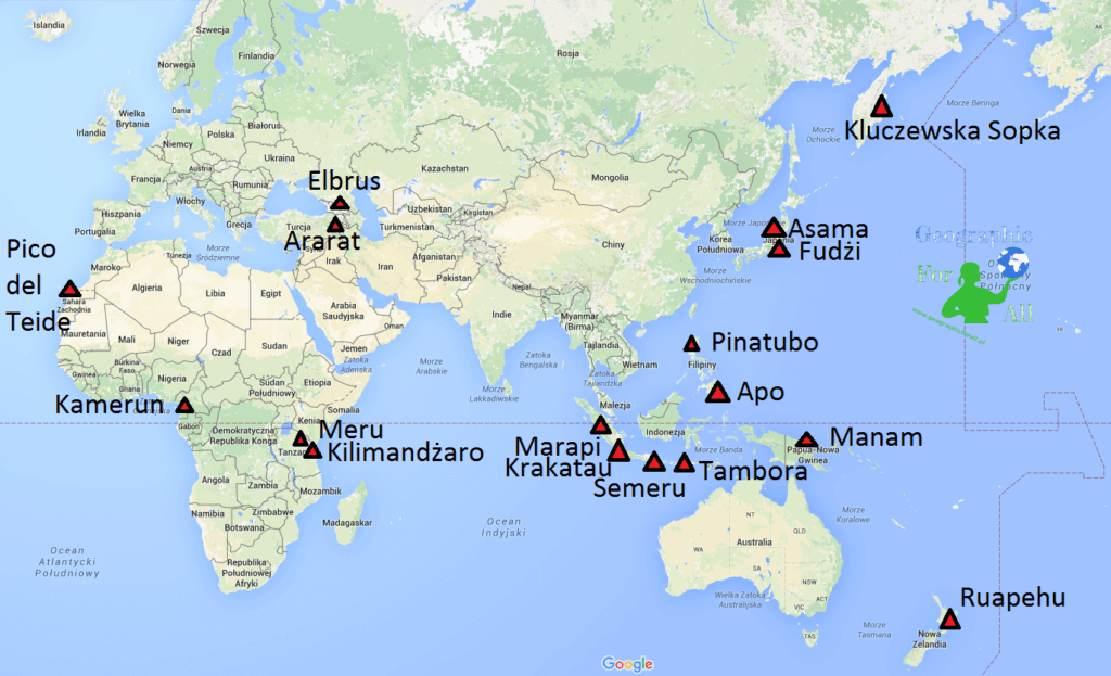 Wulkany w Afryce, Azji i Australii