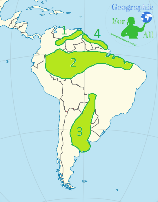 Niziny Ameryki Południowej mapa konturowa South America lowlands outline map