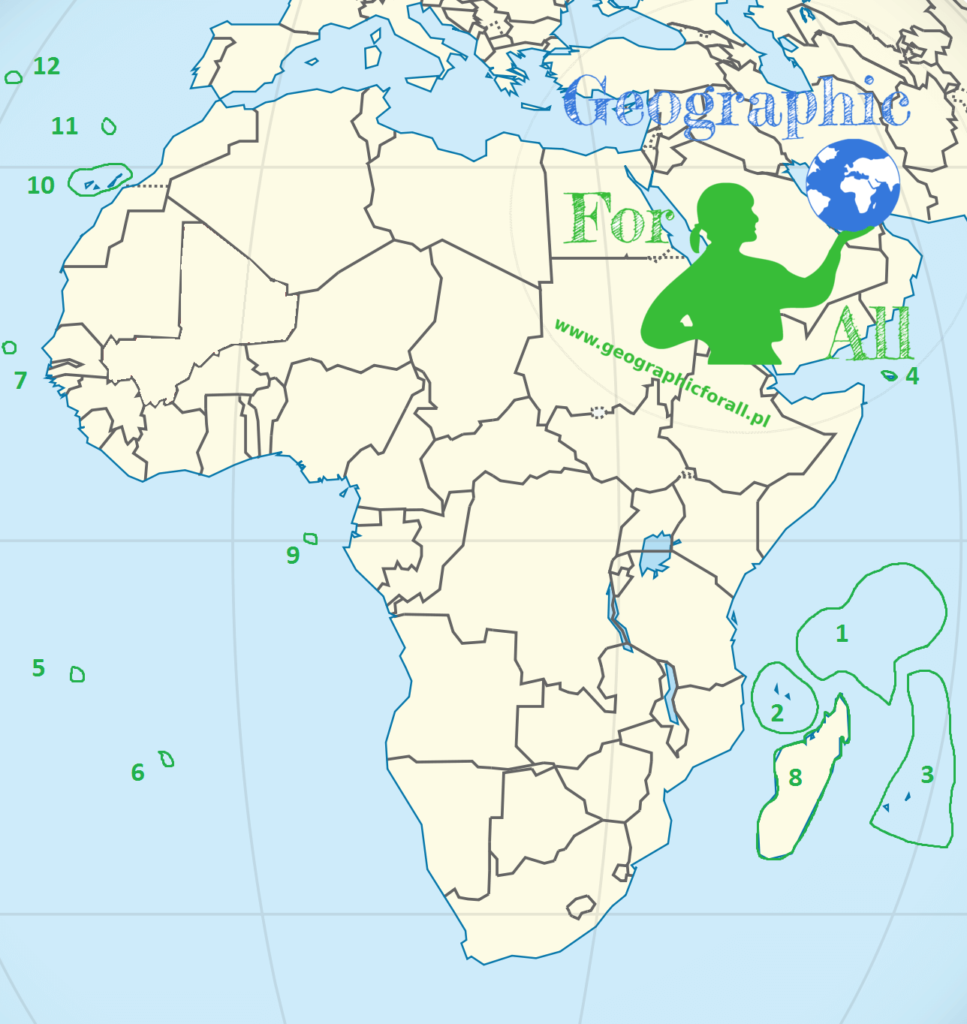 Wyspy Afryki, mapa konturowa islands of Africa contour map