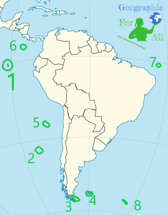 Ameryka Południowa wyspy mapa konturowa islands of South America contour map