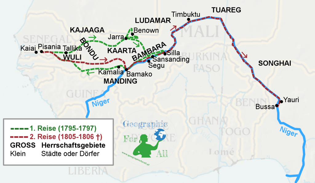 Trasa podróży po Afryce Mungo Parka (wikipedia.en)
