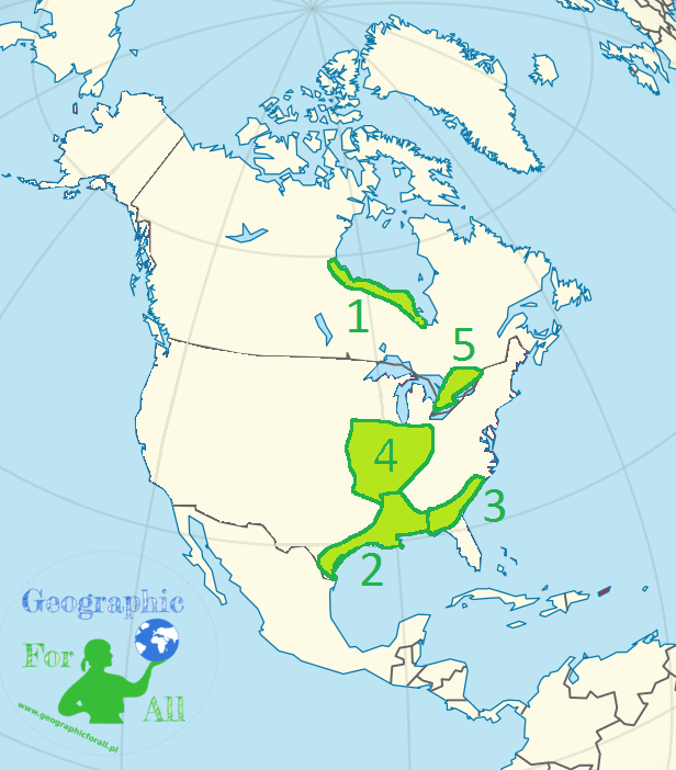 Niziny Ameryki Północnej mapa konturowa