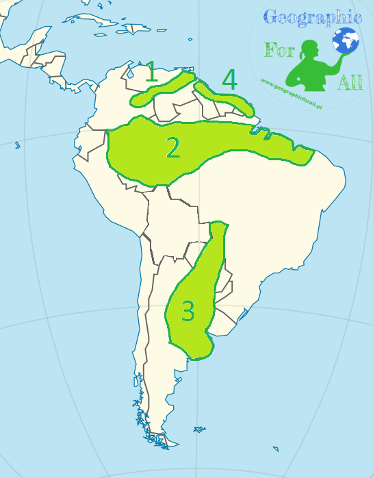 Niziny Ameryki Południowej mapa konturowa