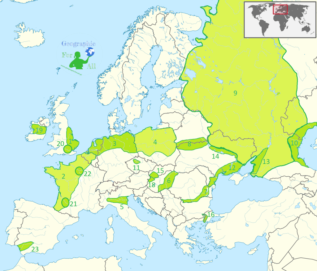 Niziny Europy mapa konturowa