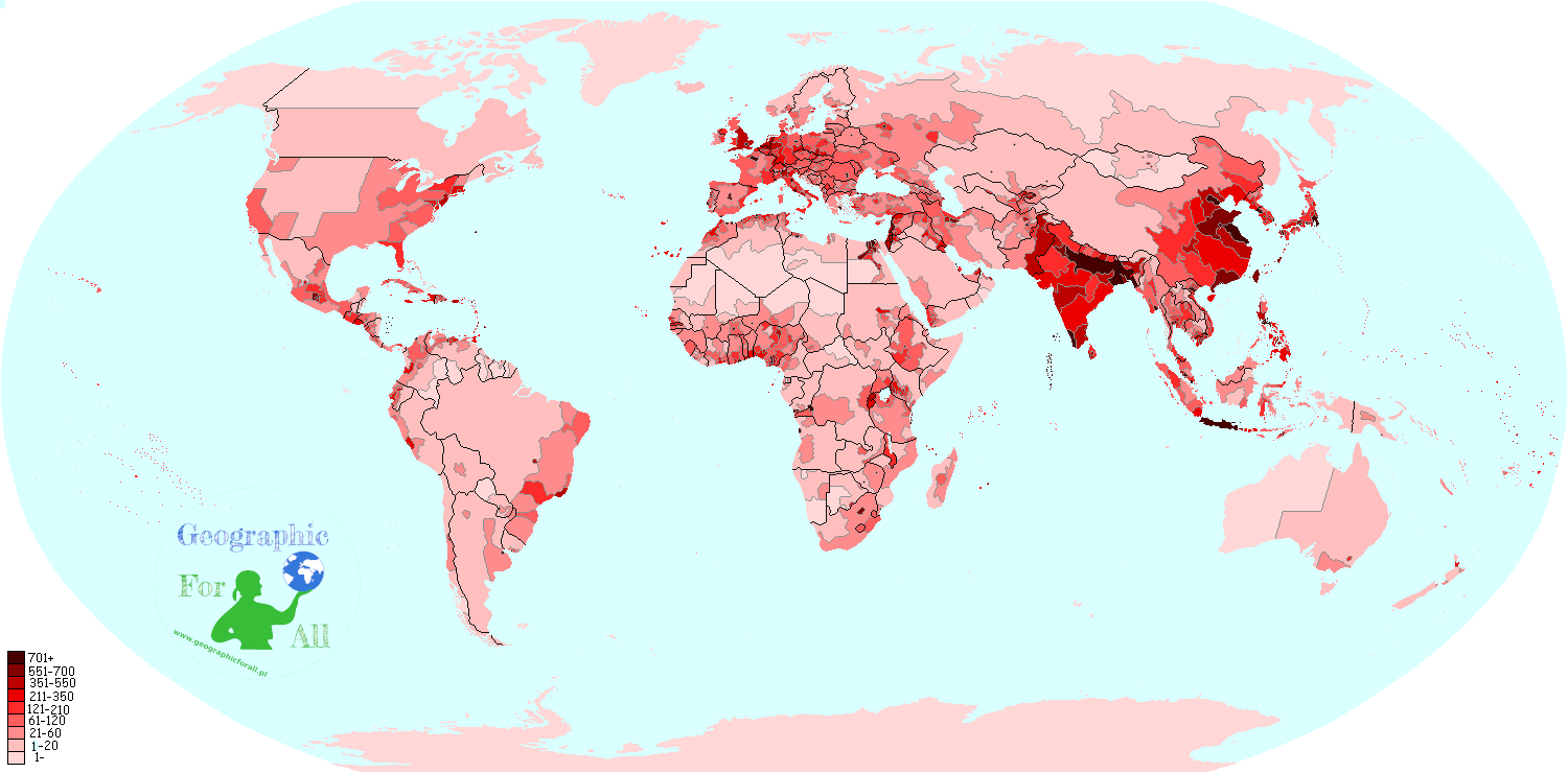 rozwój ludności świata, gęstość zaludnienia wg państw