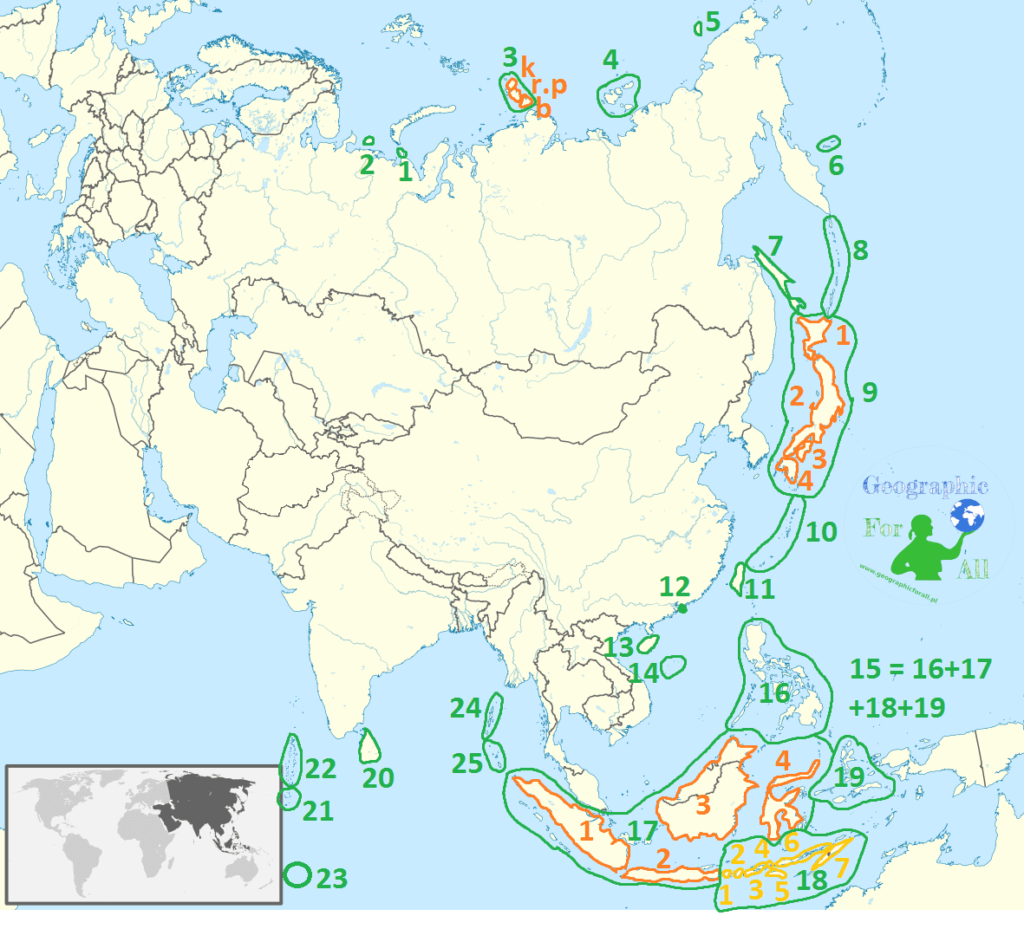 Azja wyspy mapa konturowa islands of Asia contour map