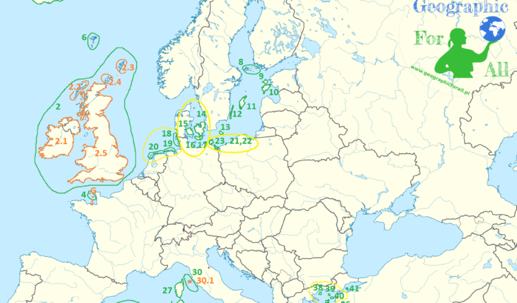 Wyspy Europy, mapa konturowa islands of Europe contour map