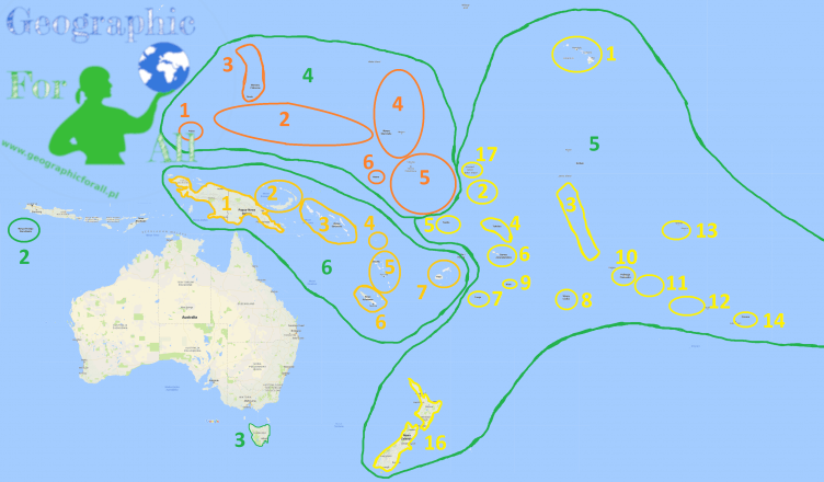 Wyspy Australii i Oceanii, mapa konturowa islands of Australia and Oceania contour map