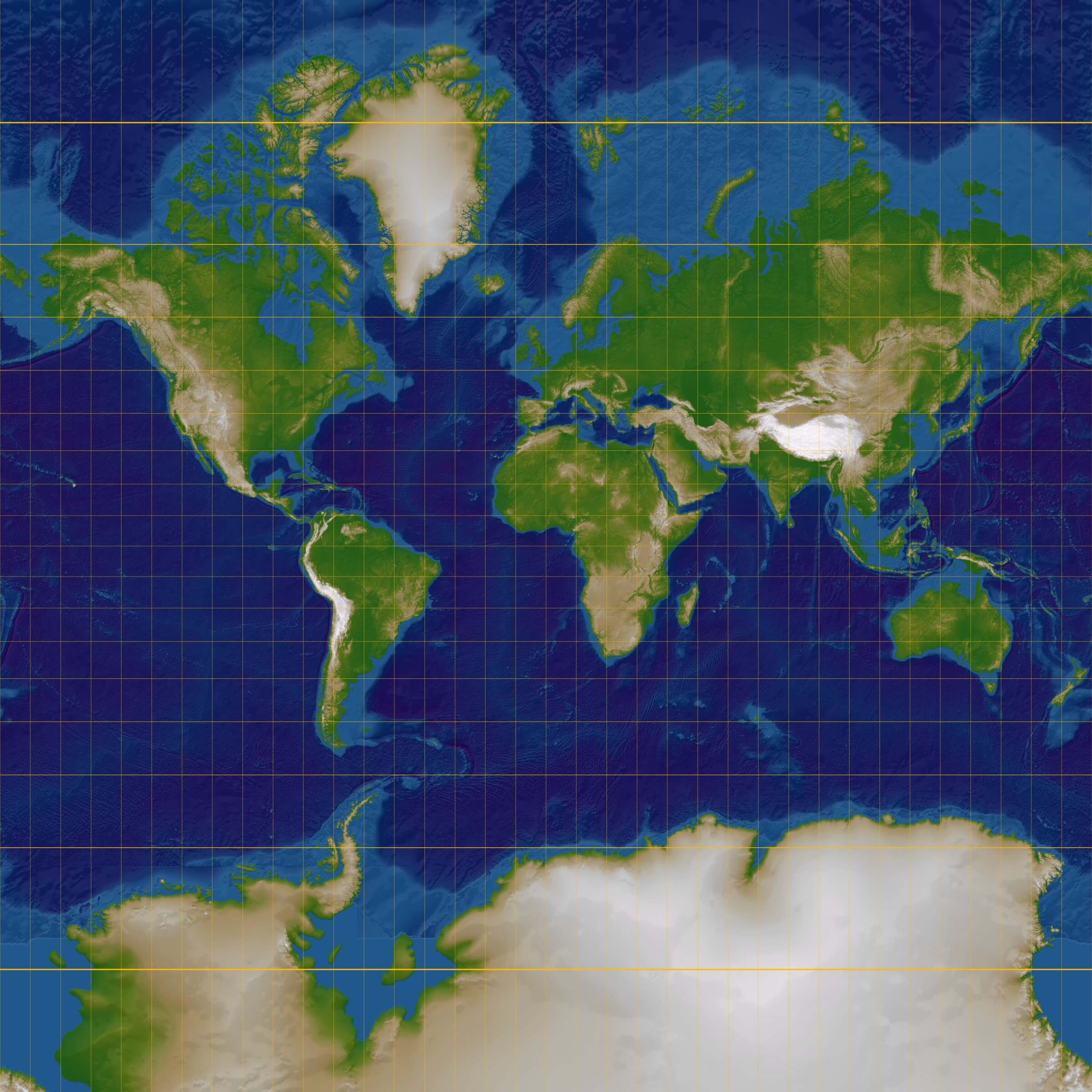 Rodzaje odwzorowań kartograficznych Odwzorowanie Merkatora walcowe wiernokątne Von Lars H. Rohwedder (User:RokerHRO) - Eigenes Werk, CC BY-SA 3.0, https://commons.wikimedia.org/w/index.php?curid=1073724